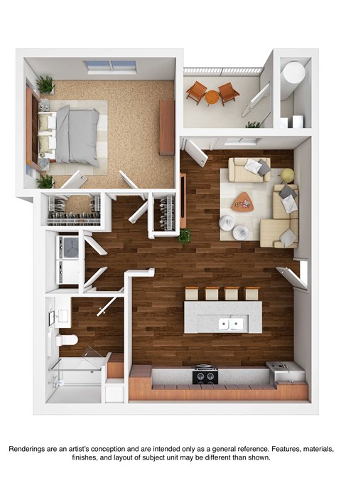 Floor plan for 1 bed, 1 bath, 854 sqft